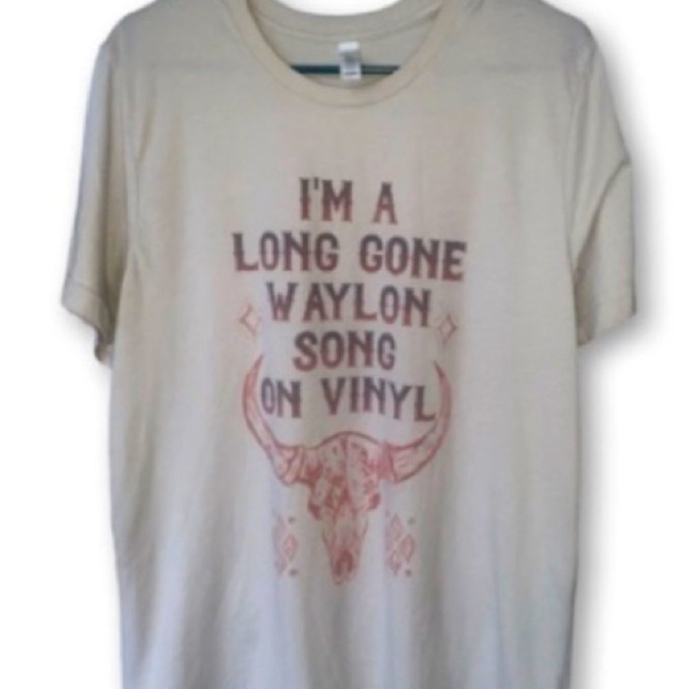 Host Pick!! Bella Canvas Tee A Long Gone Waylon Song On Vinyl Beige Color Sz L